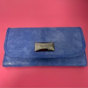 Nicole Miller Blue Semi Suede Fold-Over Clutch